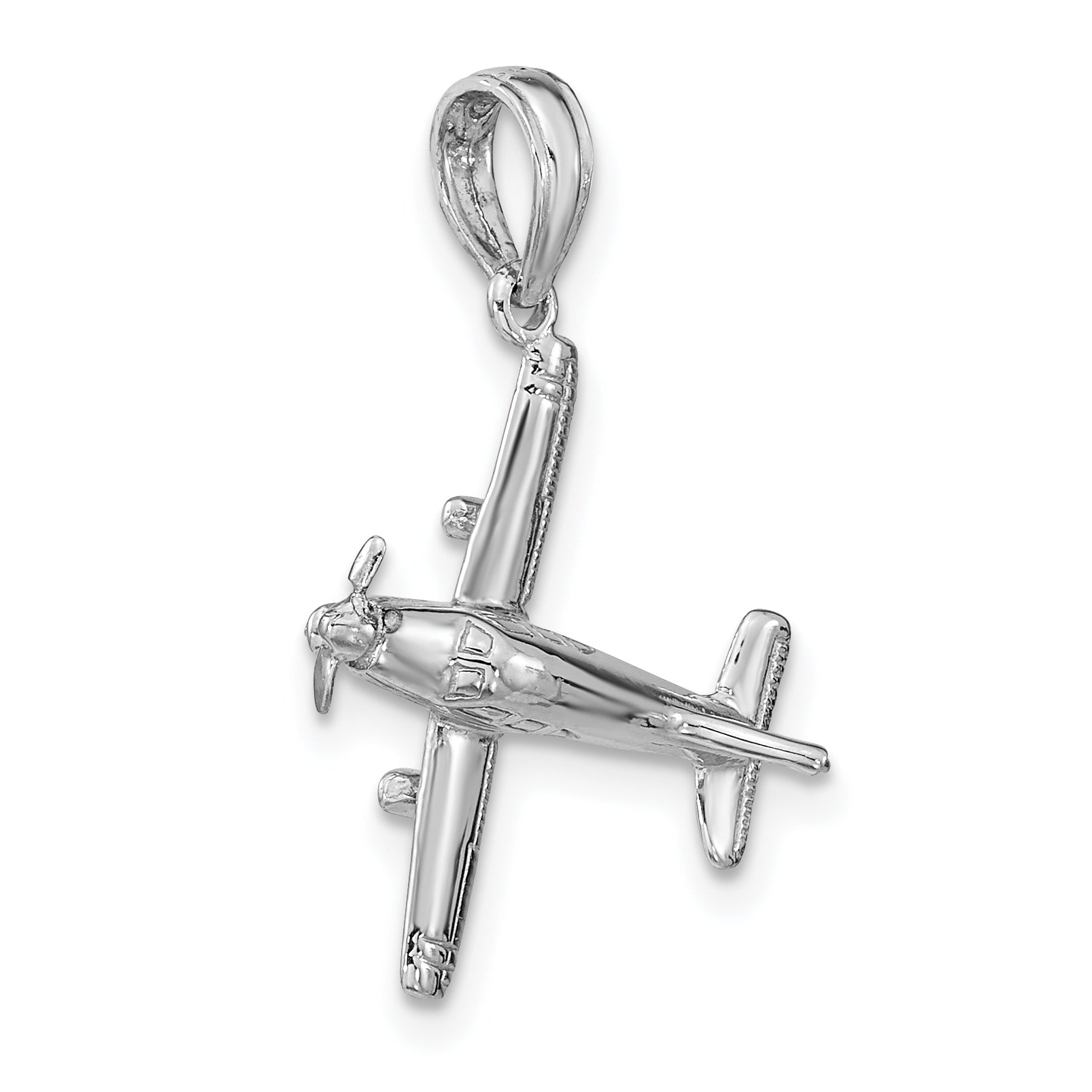 14k White Gold 3-D Low-Wing Airplane Pendant