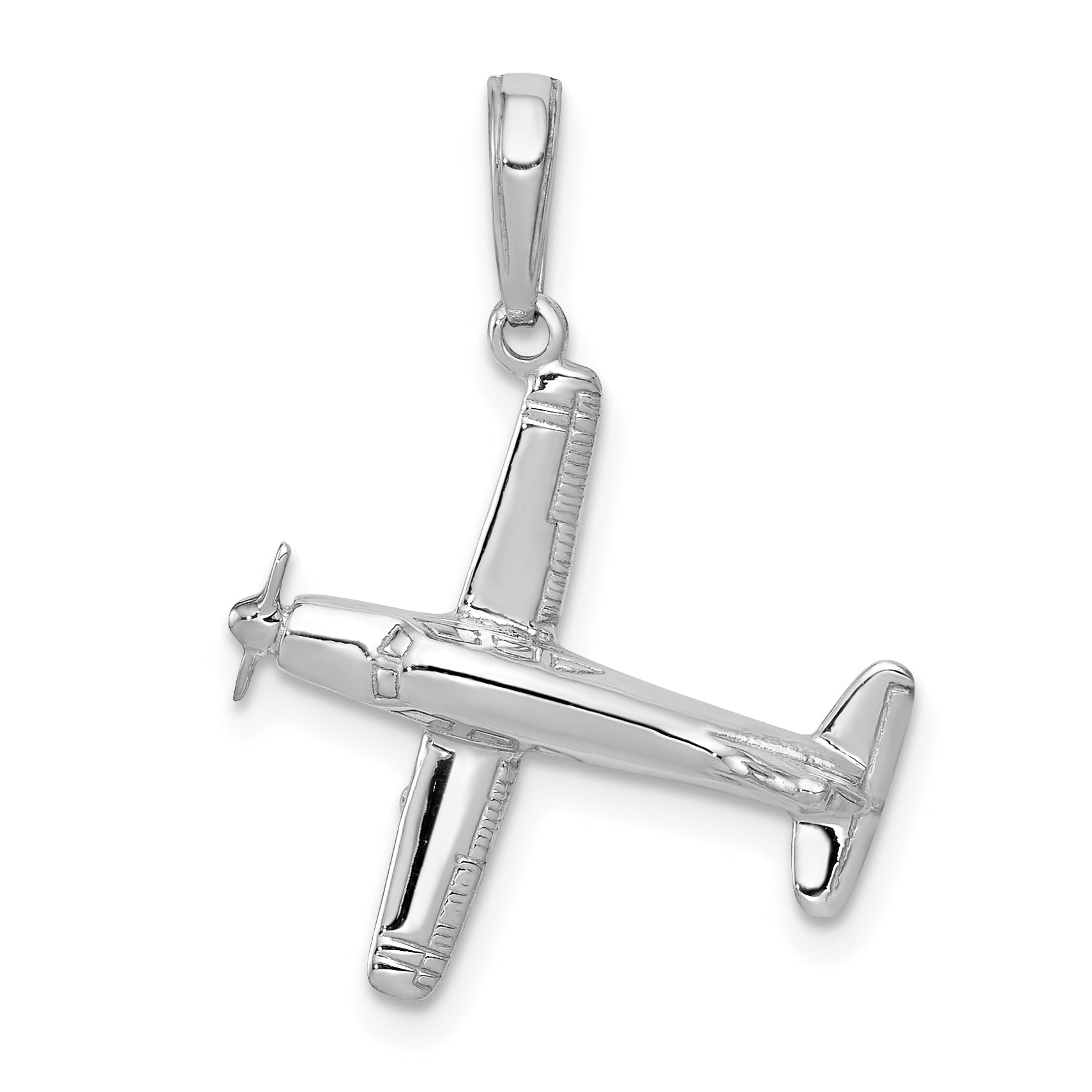 14k White Gold 3-D Low-Wing Airplane Pendant Main image