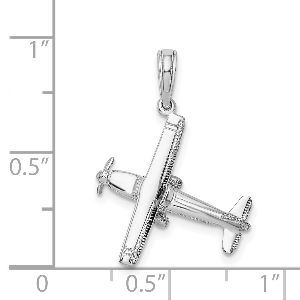 14K White Gold 3-D High Wing Airplane Charm