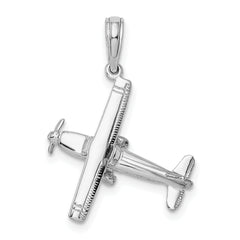 14K White Gold 3-D High Wing Airplane Charm