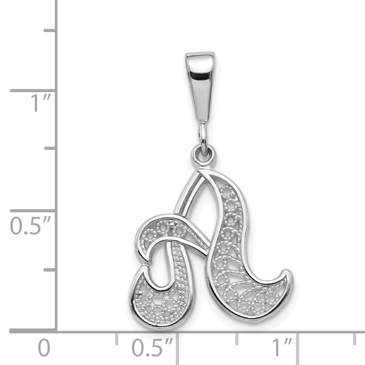 10K White Gold Filigree Initial A Pendant - view 3