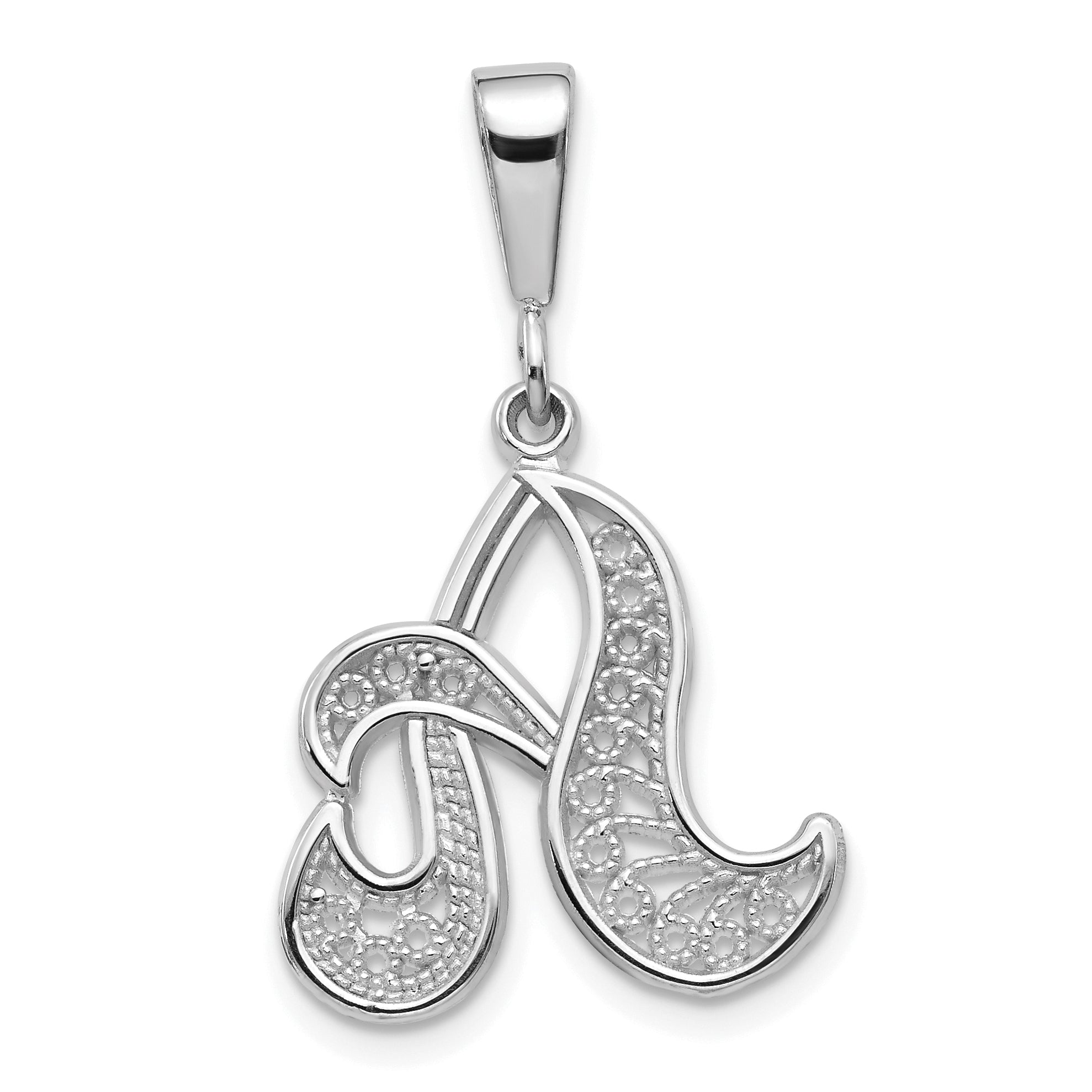 14KW White Gold Solid Polished Script Filigree Letter A Initial Pendant Main image