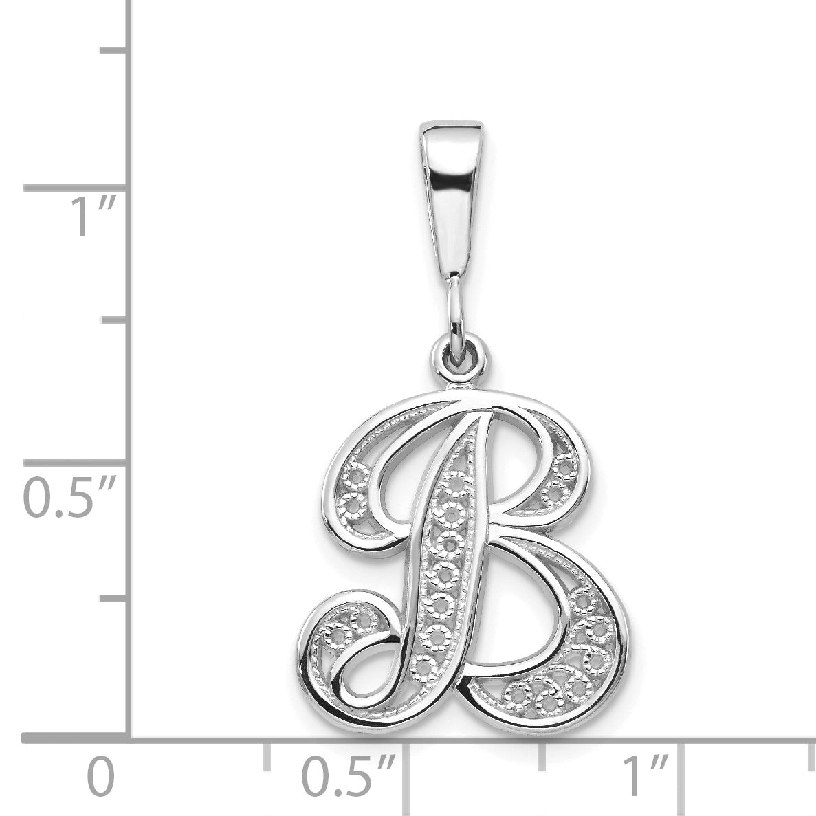 10K White Gold Filigree Initial B Pendant - view 3
