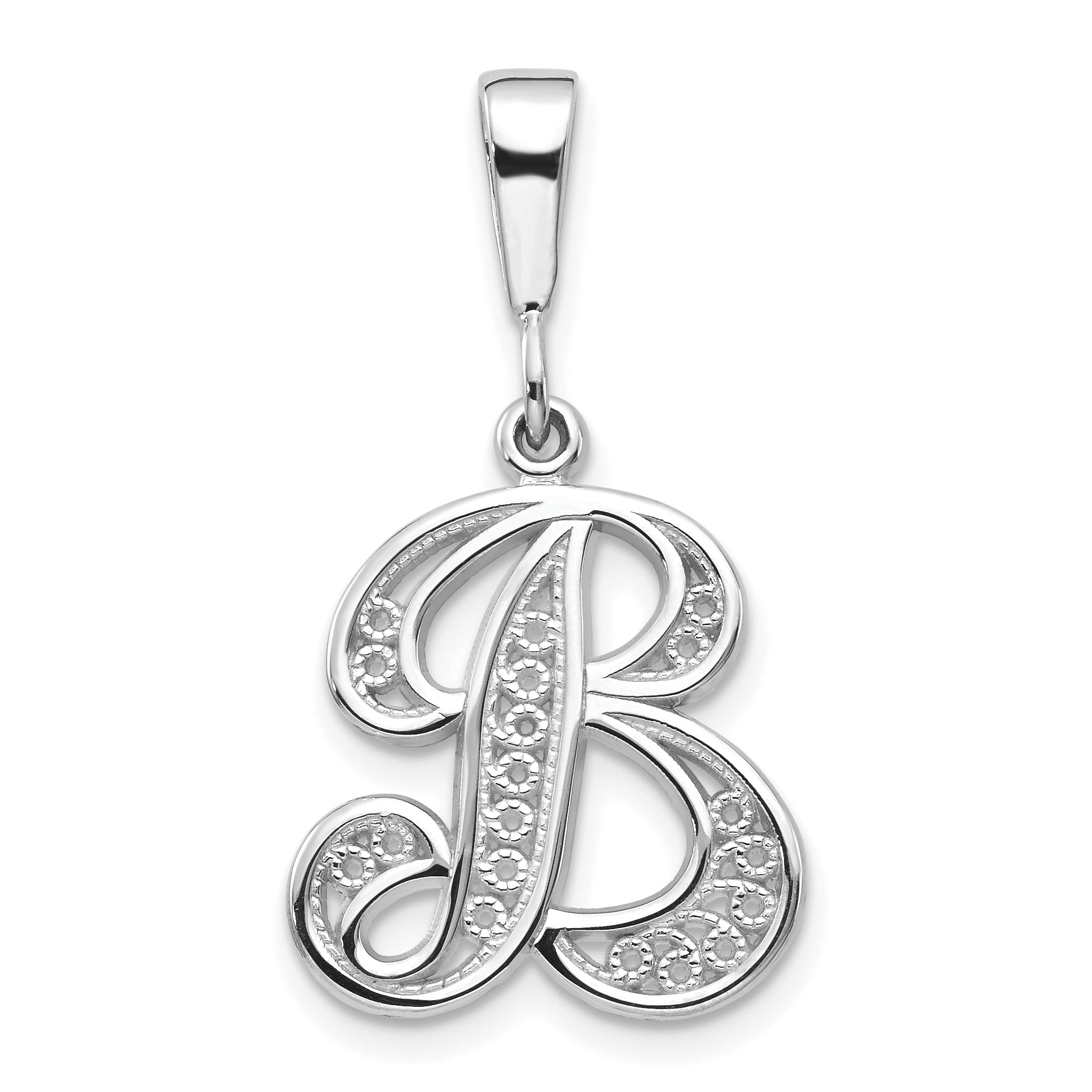 10K White Gold Filigree Initial B Pendant Main image
