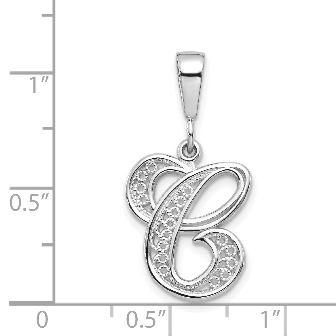 10K White Gold Filigree Initial C Pendant - view 3