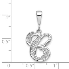 14KW White Gold Solid Polished Script Filigree Letter C Initial Pendant