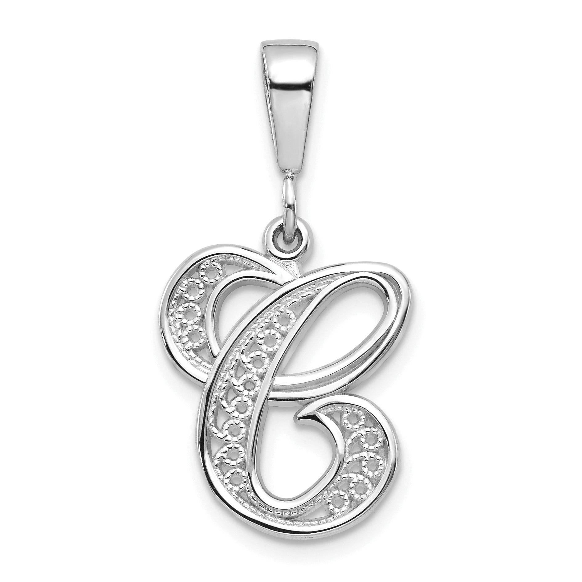 10K White Gold Filigree Initial C Pendant Main image