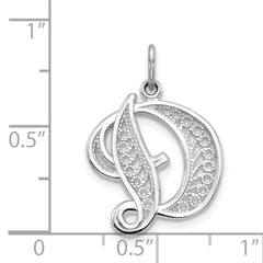 14KW White Gold Solid Polished Script Filigree Letter D Initial Pendant
