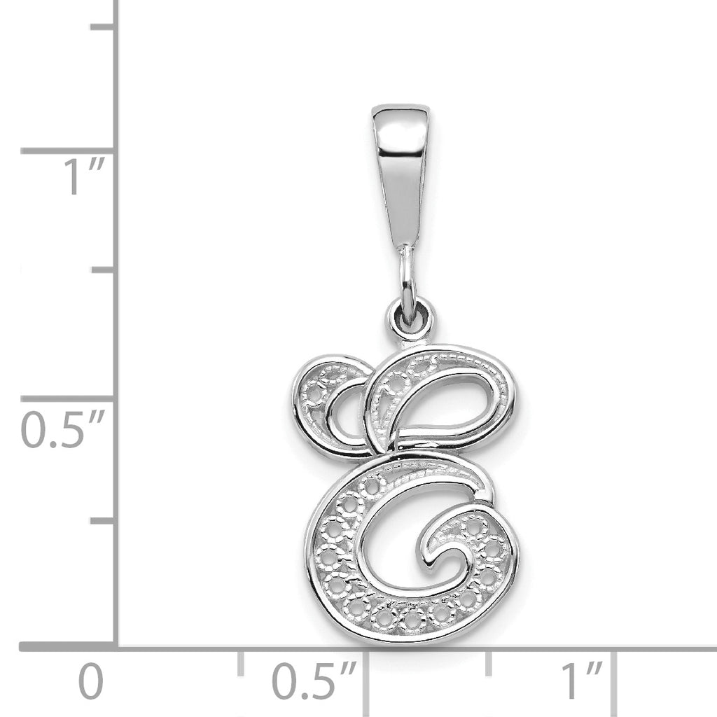 10K White Gold Filigree Initial E Pendant - view 3