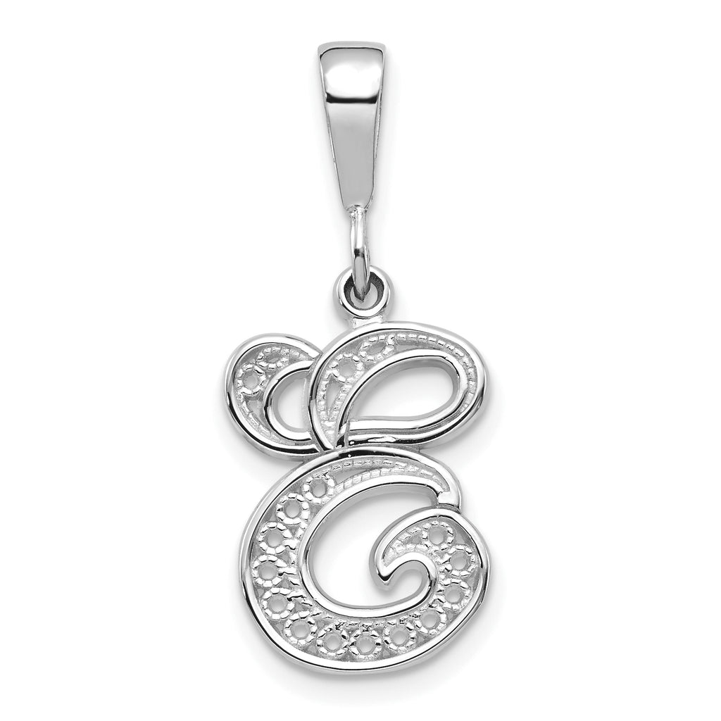 10K White Gold Filigree Initial E Pendant