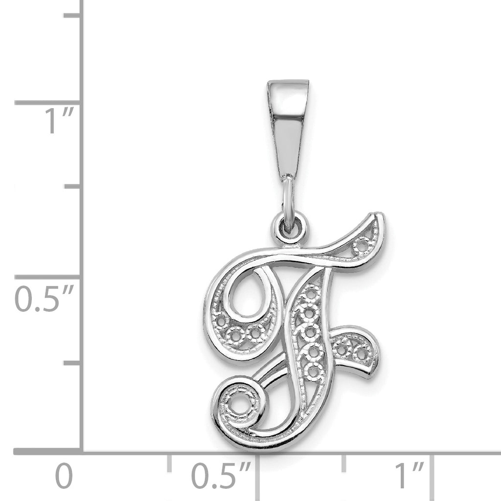 10K White Gold Filigree Initial F Pendant - view 3