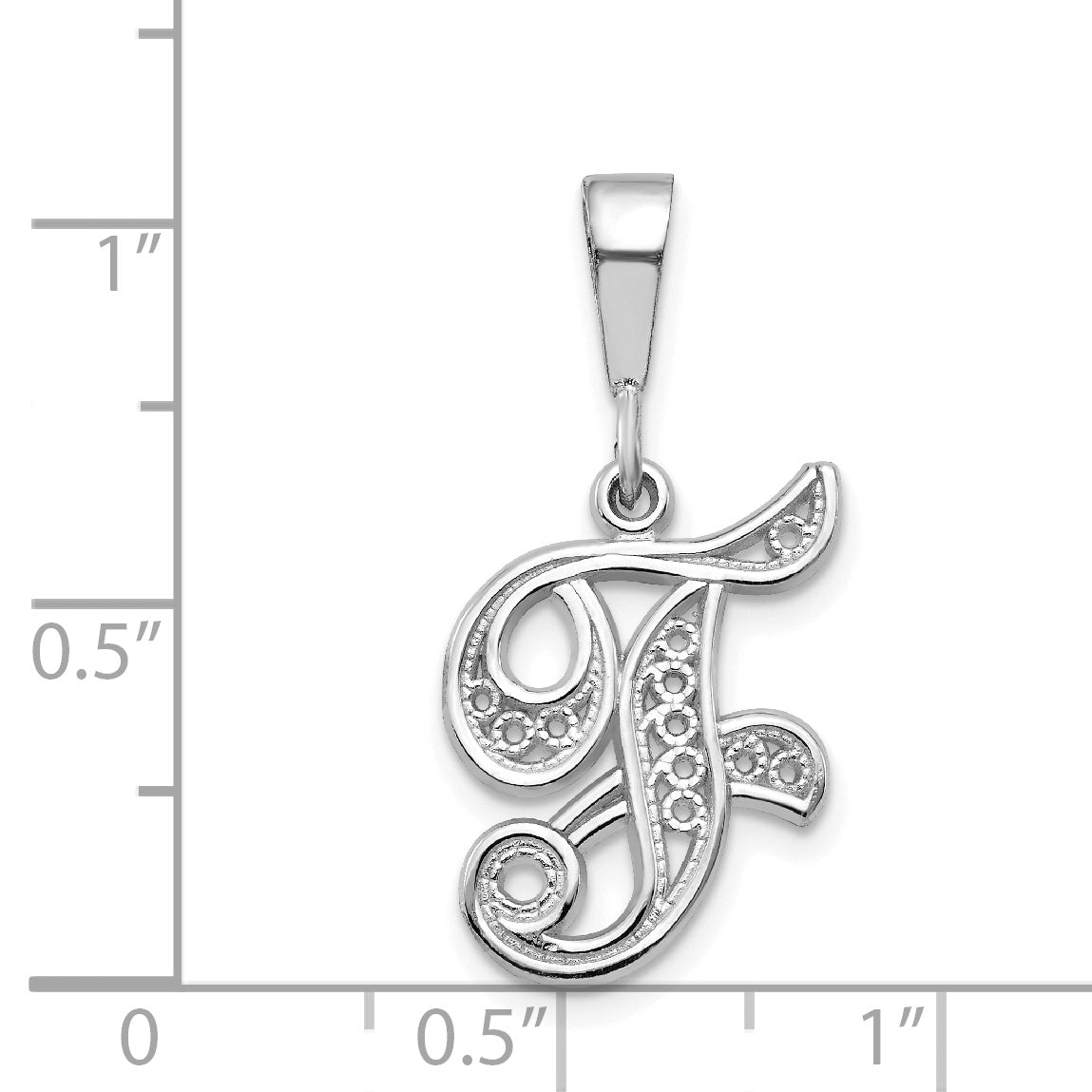 10K White Gold Filigree Initial F Pendant - view 3