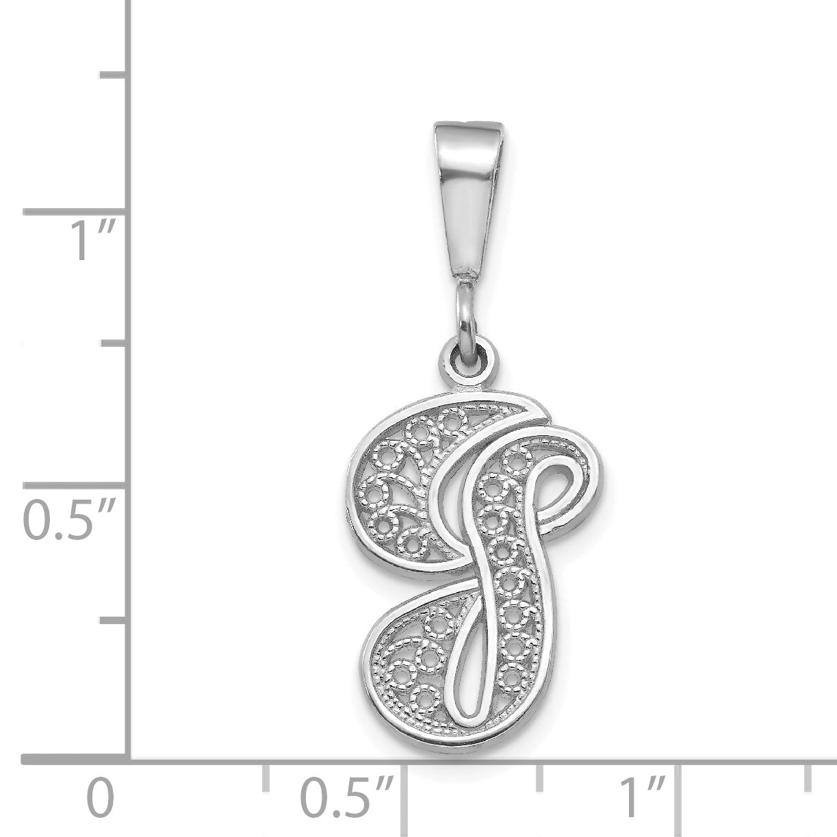 14KW White Gold Solid Polished Script Filigree Letter G Initial Pendant
