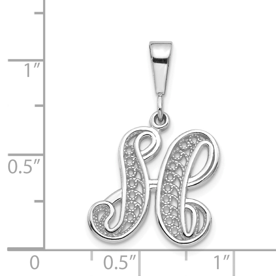 10K White Gold Filigree Initial H Pendant - view 3