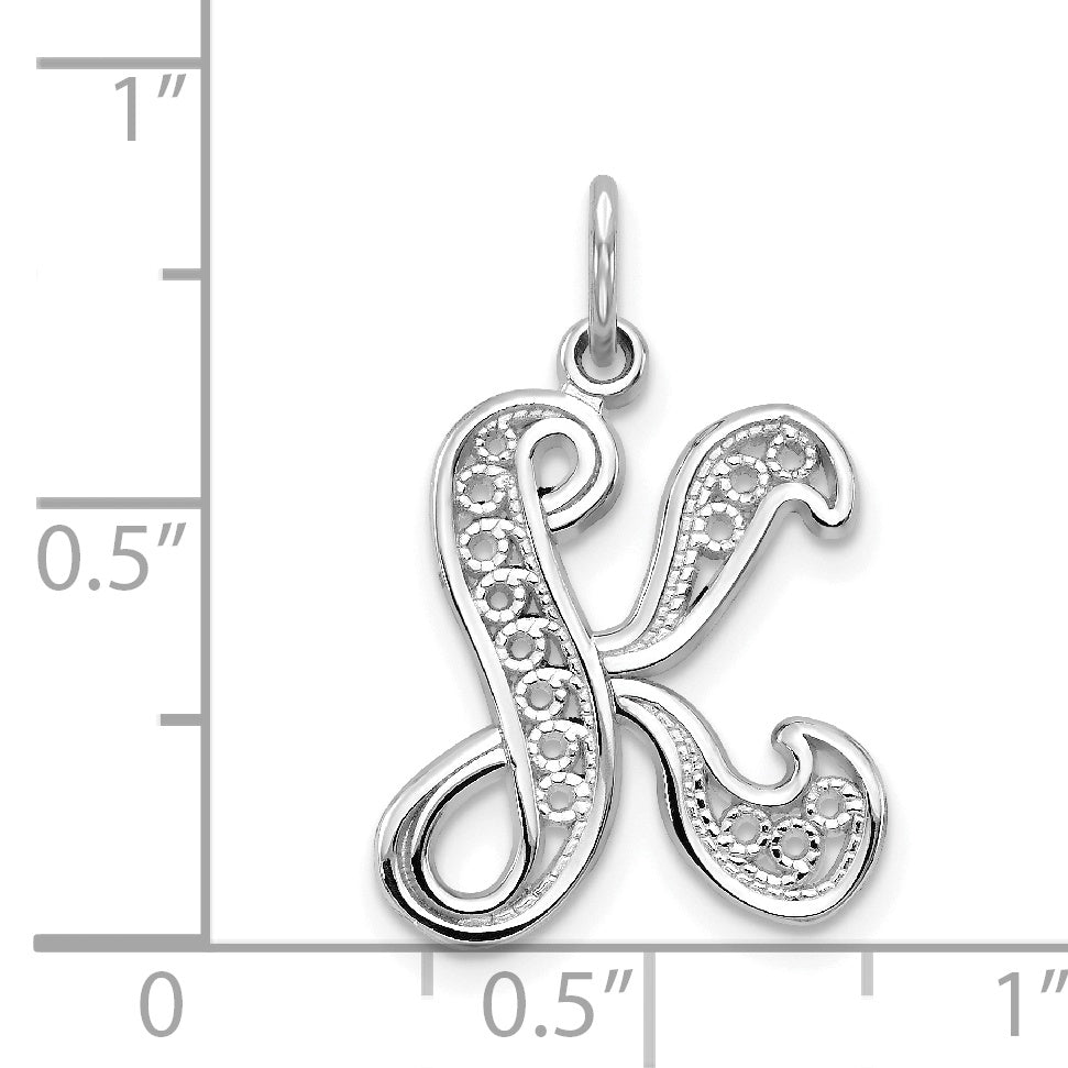 10K White Gold Filigree Initial K Pendant - view 3