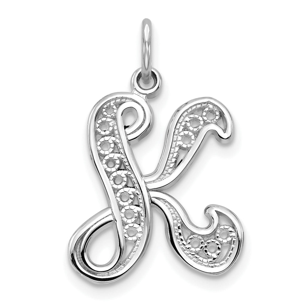 10K White Gold Filigree Initial K Pendant