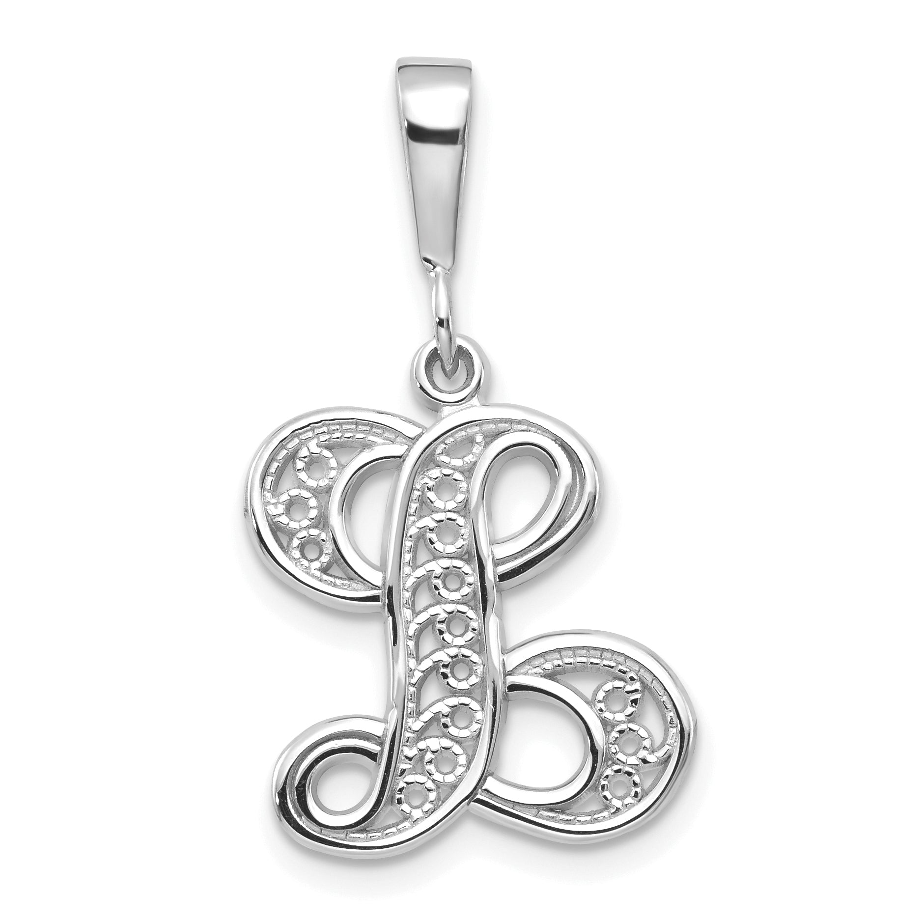14KW White Gold Solid Polished Script Filigree Letter L Initial Pendant Main image