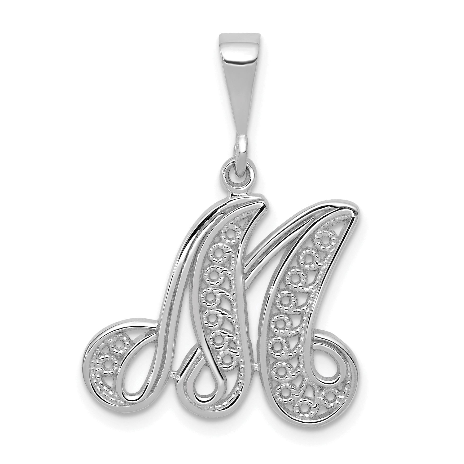 10K White Gold Filigree Initial M Pendant Main image