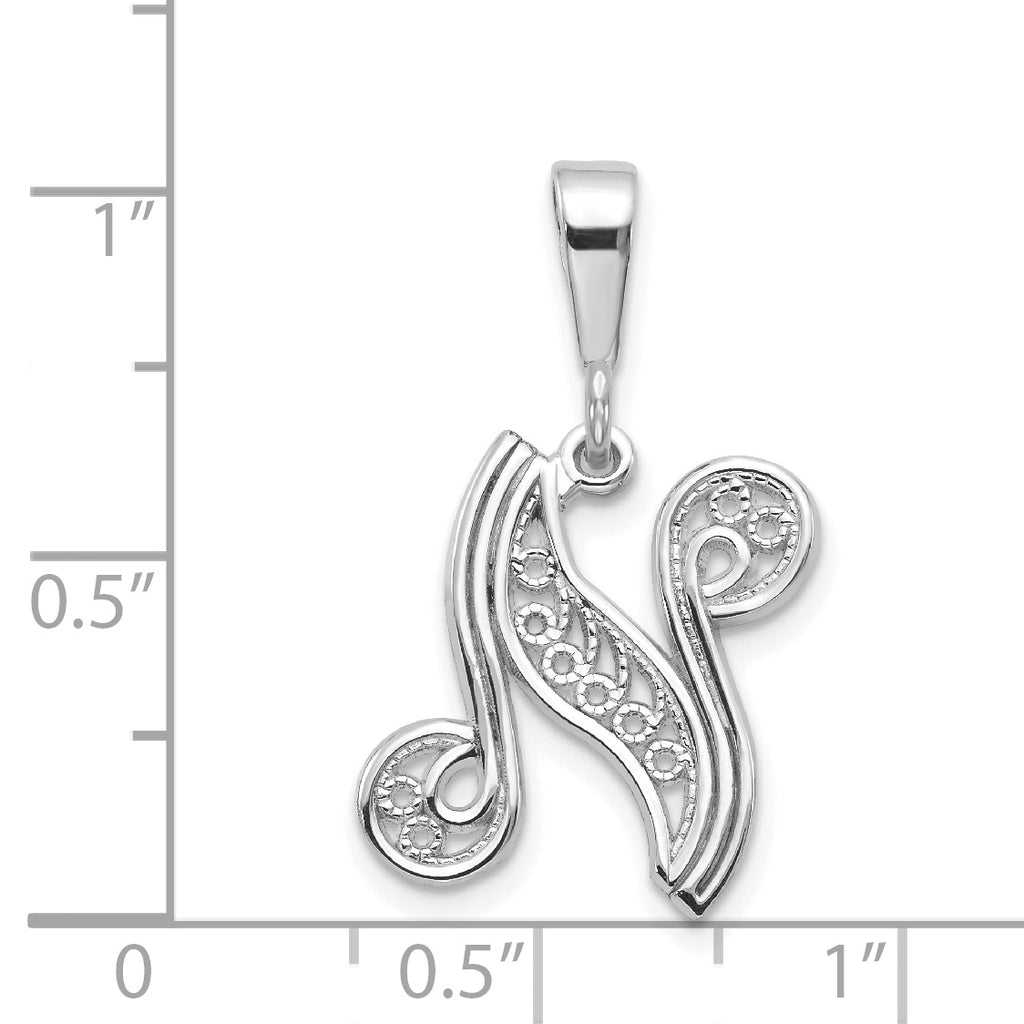 10K White Gold Filigree Initial N Pendant - view 3