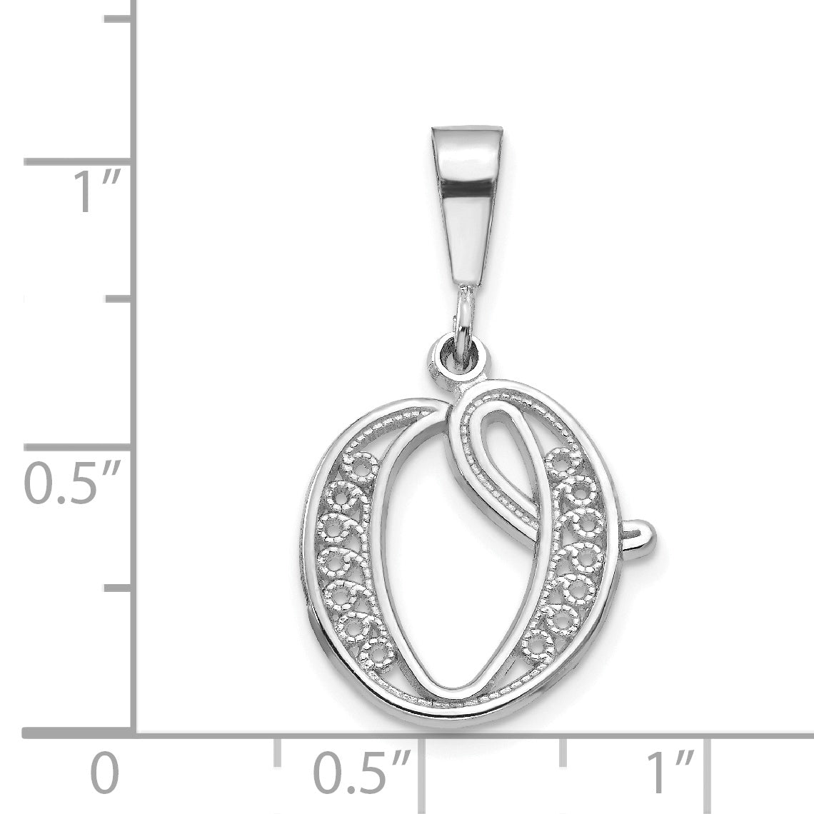 10K White Gold Filigree Initial O Pendant - view 3