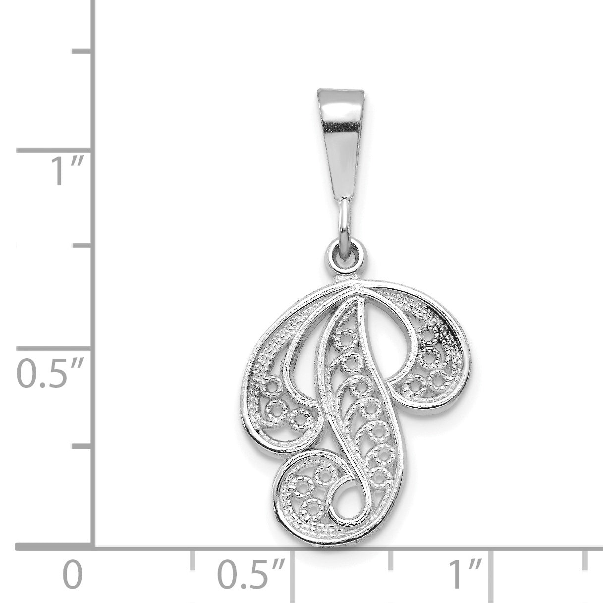 10K White Gold Filigree Initial P Pendant - view 3