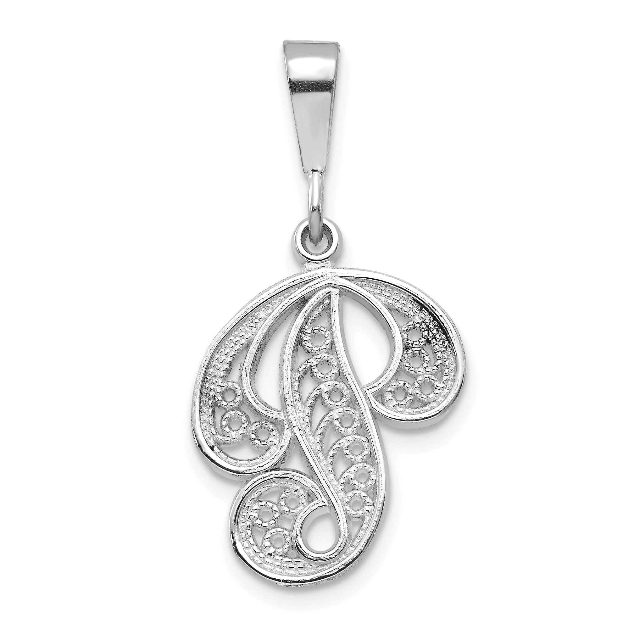14KW White Gold Solid Polished Script Filigree Letter P Initial Pendant Main image