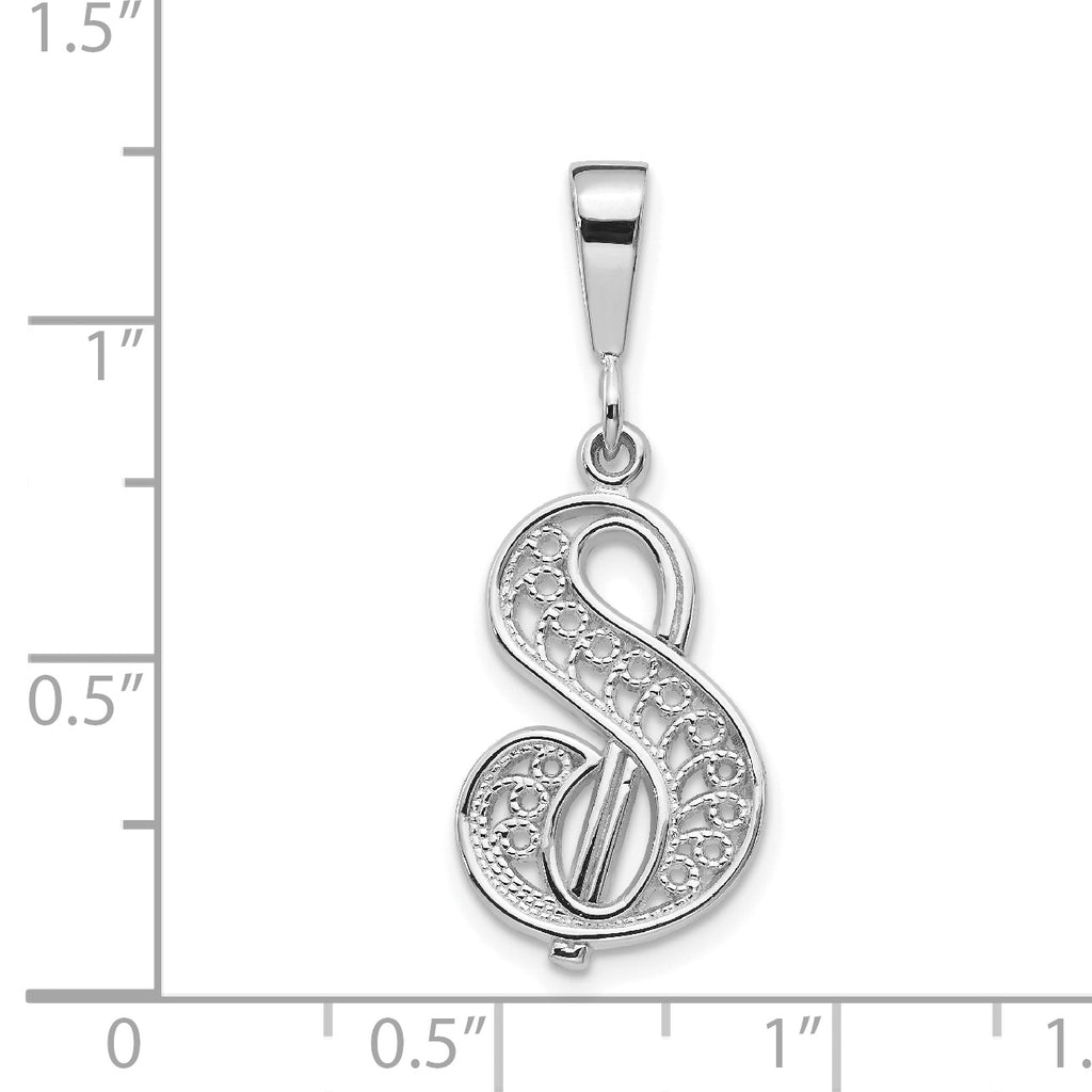 10K White Gold Filigree Initial S Pendant - view 3