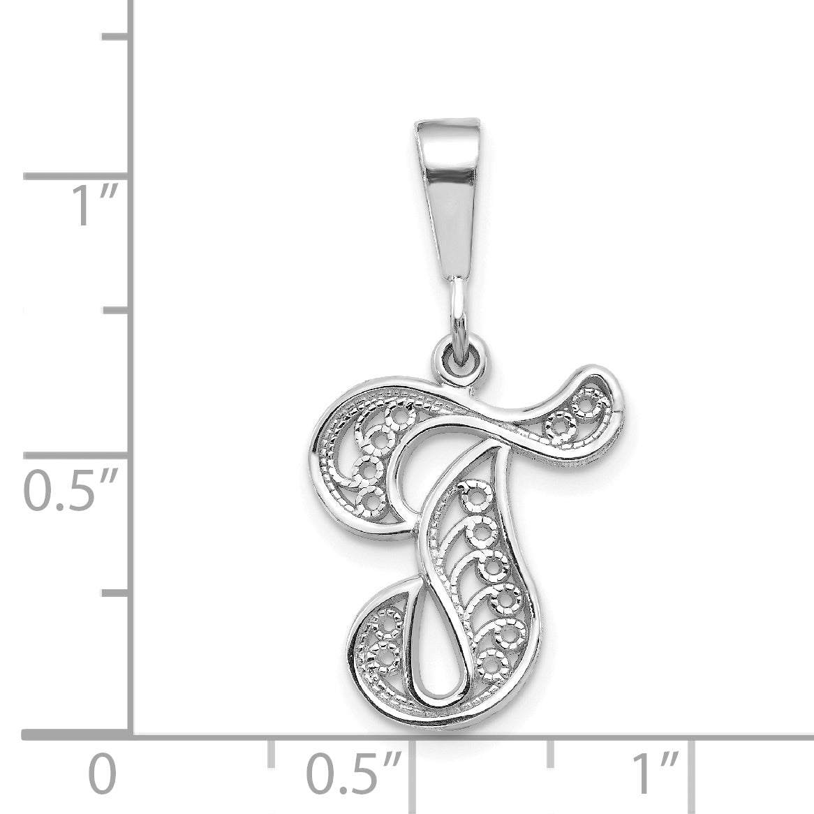 10K White Gold Filigree Initial T Pendant - view 3