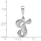 14KW White Gold Solid Polished Script Filigree Letter T Initial Pendant
