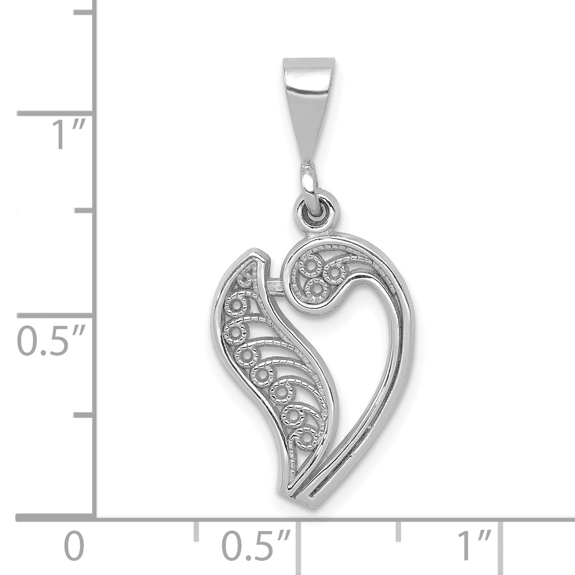 10K White Gold Filigree Initial V Pendant - view 3