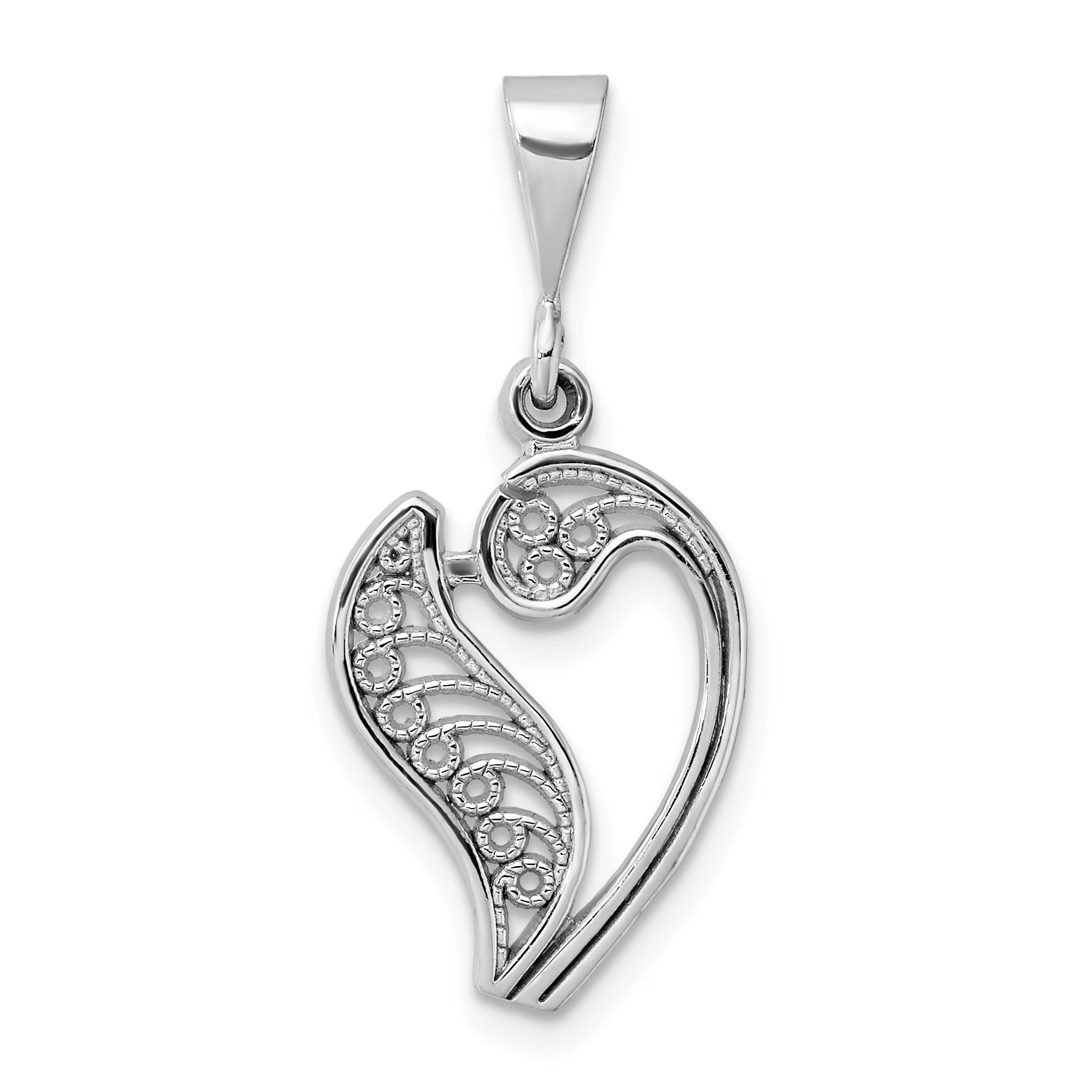 10K White Gold Filigree Initial V Pendant Main image