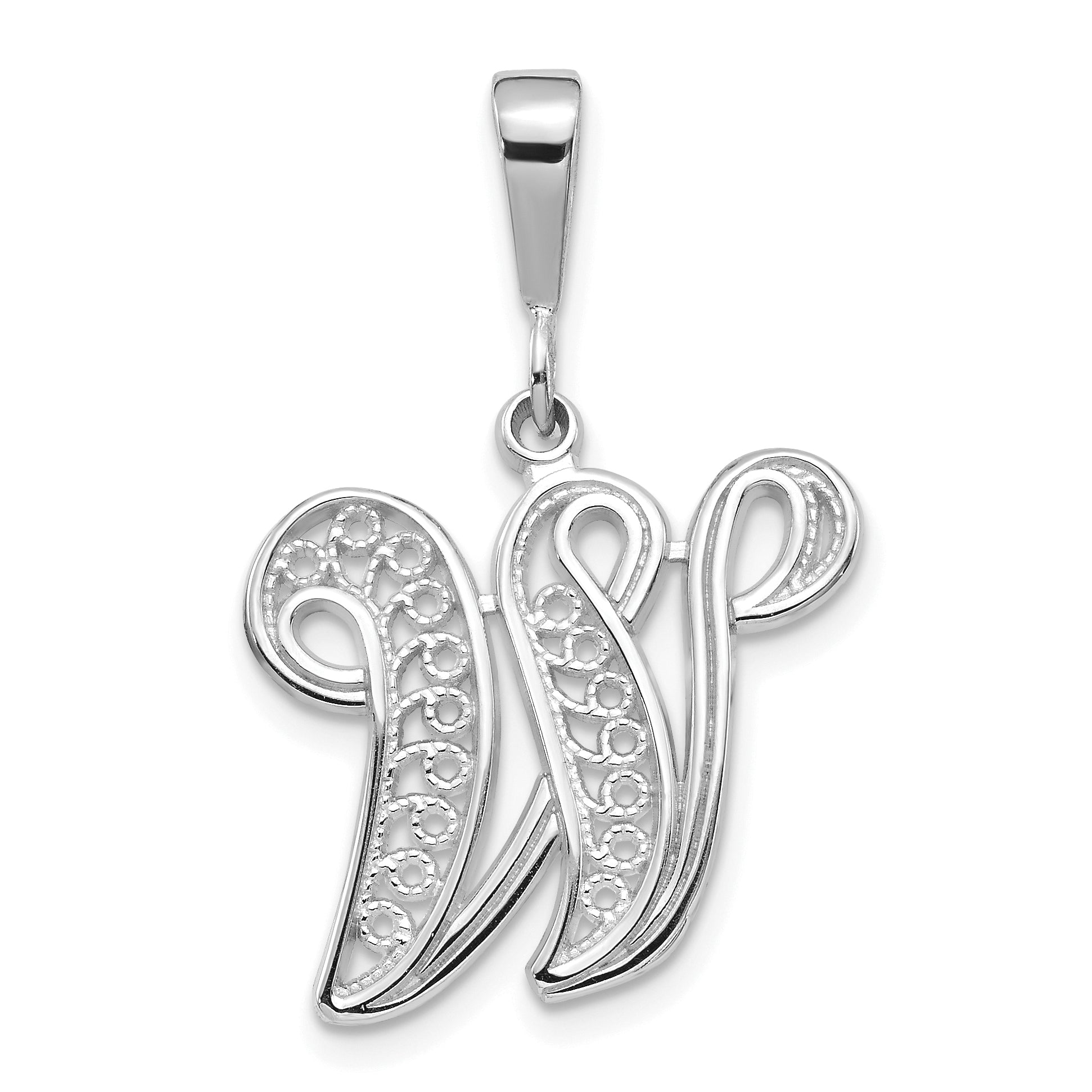 14KW White Gold Solid Polished Script Filigree Letter W Initial Pendant Main image