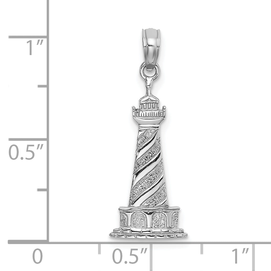 14K White Gold Polished 2-D Cape Hatteras Lighthouse Charm