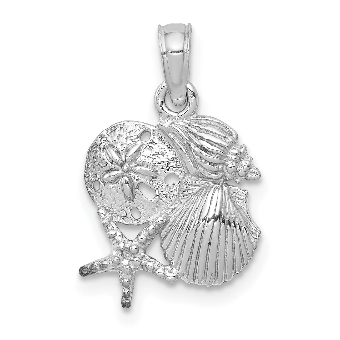 14k White Gold Polished Mini Shell Cluster Pendant Main image