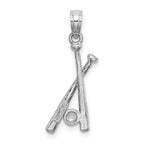 14K White Gold Polished Open-Back Bats and Baseball Pendant - Sophia Jewelers