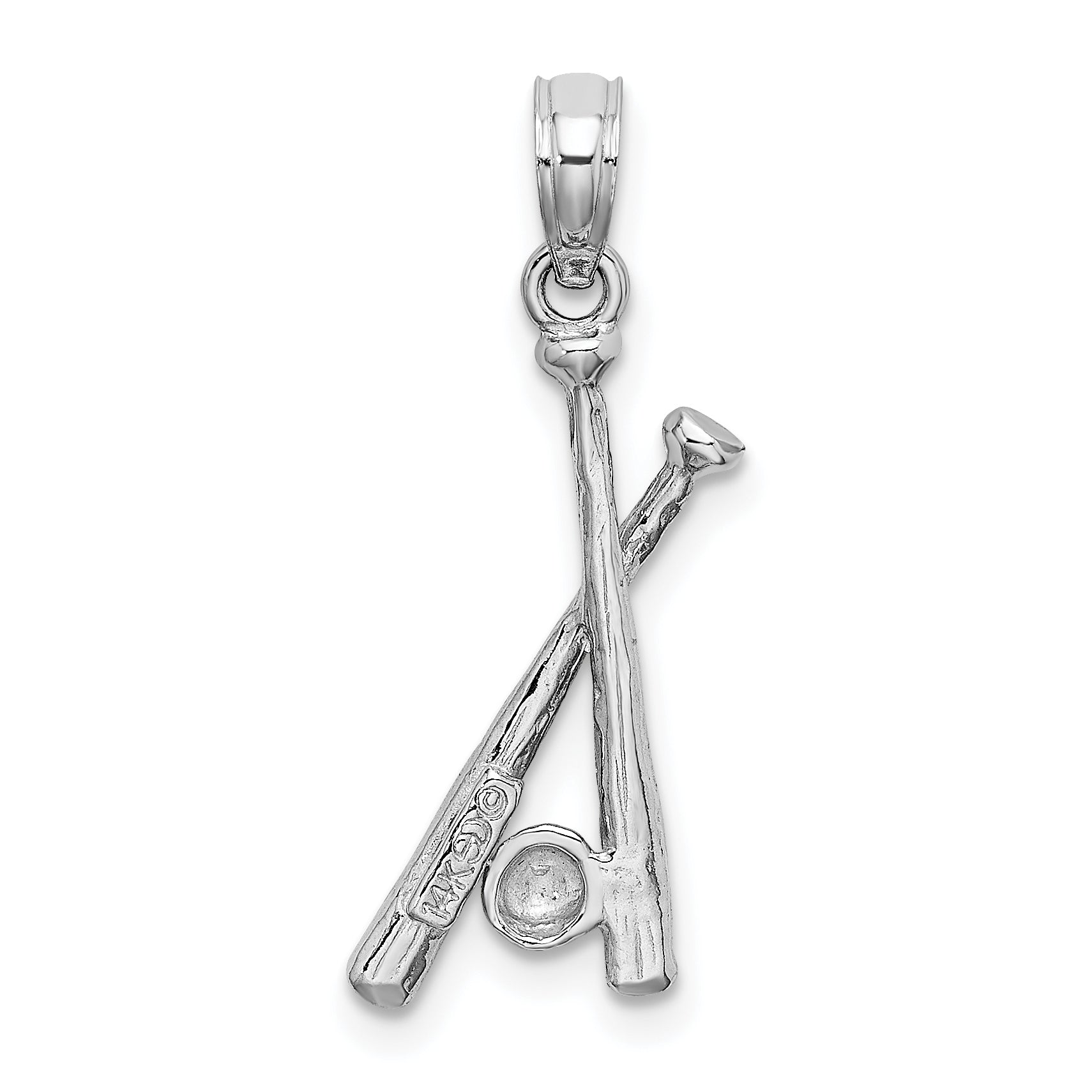 14K White Gold Polished Open-Back Bats and Baseball Pendant - Sophia Jewelers