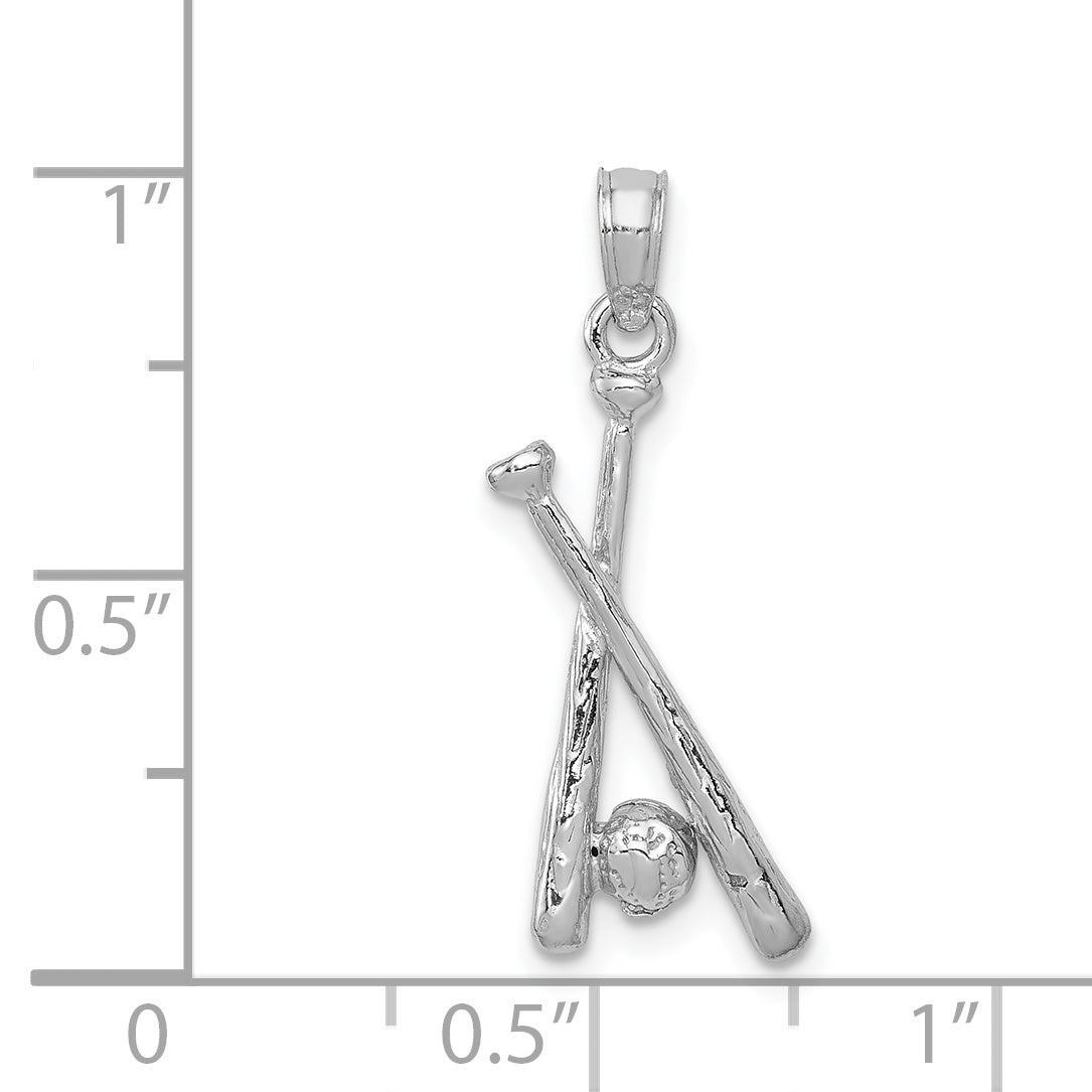14K White Gold Polished Open-Back Bats and Baseball Pendant - Sophia Jewelers
