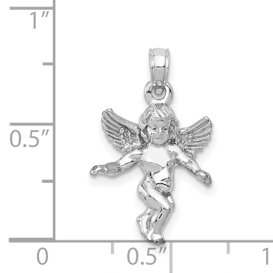 14k  3D White Gold Polished Solid Angel Pendant