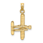 Biplane Charm in 14K Yellow Gold with Ribbed Wings, 34mm Textured - Sophia Jewelers