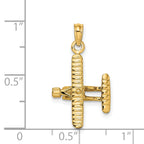 Biplane Charm in 14K Yellow Gold with Ribbed Wings, 34mm Textured - Sophia Jewelers