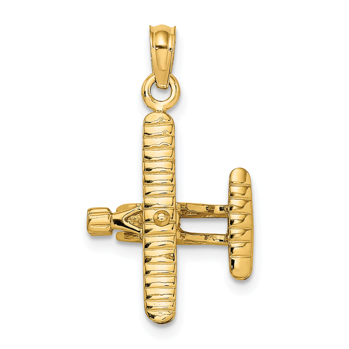 Biplane Charm in 14K Yellow Gold with Ribbed Wings, 34mm Textured - Sophia Jewelers Main image