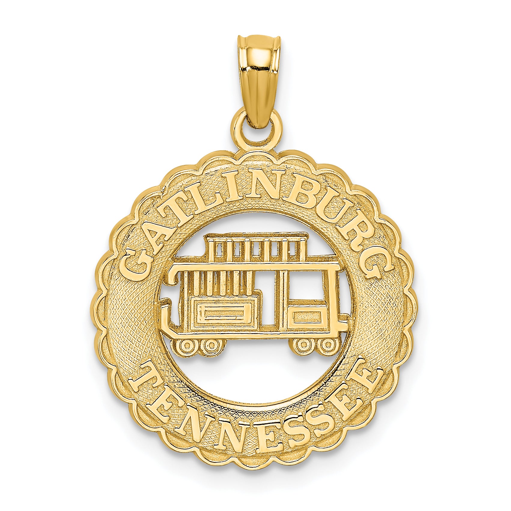 14k GATLINBURG TENNESSEE w/Trolley Car in Circle Charm Main image