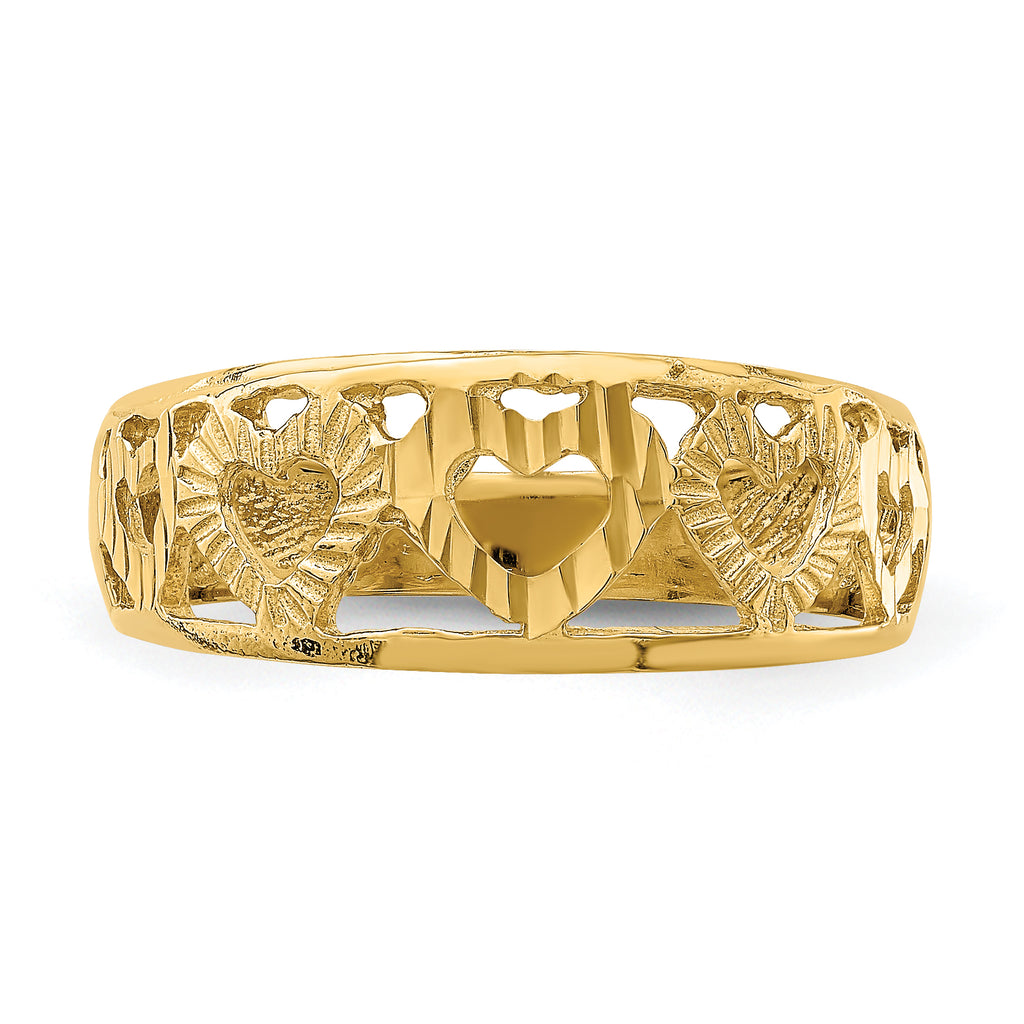 14k Diamond-cut 5 Heart Ring