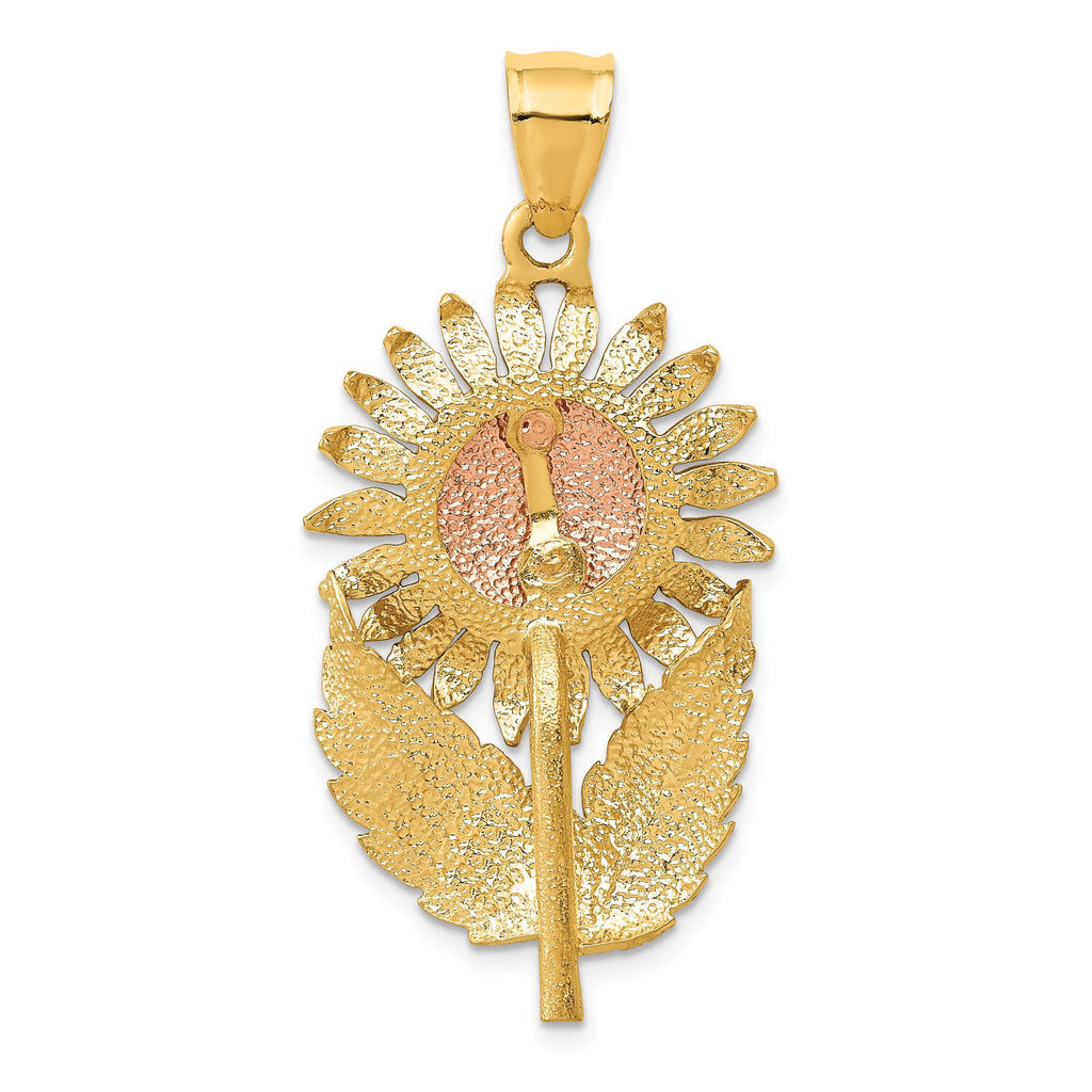 Sunflower with Leaves Pendant in 14K Two-Tone Gold, 44mm - Sophia Jewelers