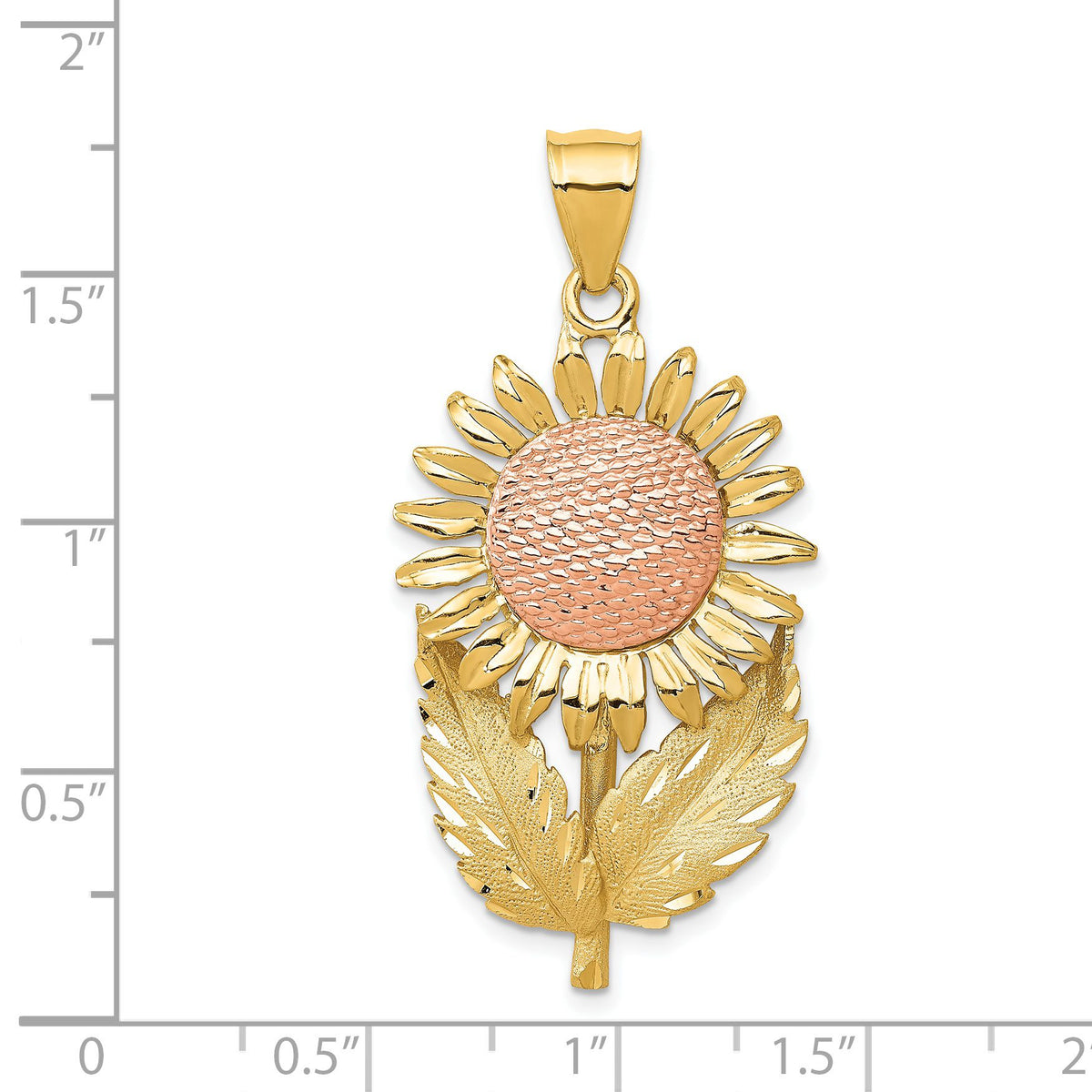 Sunflower with Leaves Pendant in 14K Two-Tone Gold, 44mm - Sophia Jewelers