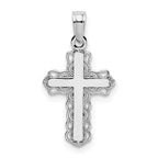14K White Gold w/ Lace Trim and Polished Center Cross Charm