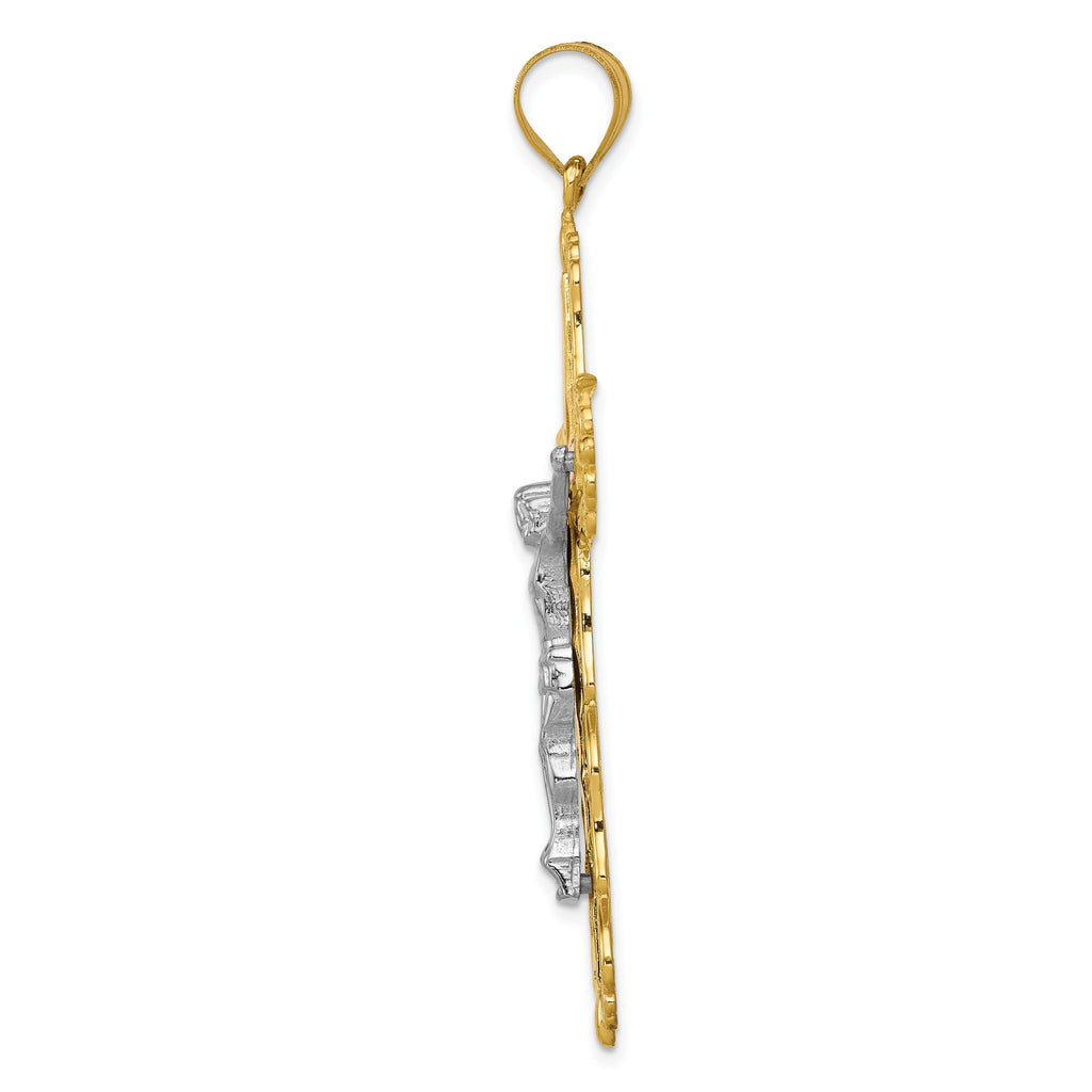 Filigree Crucifix Pendant in 14K Tri-Color Gold, 61mm Diamond-Cut - Sophia Jewelers