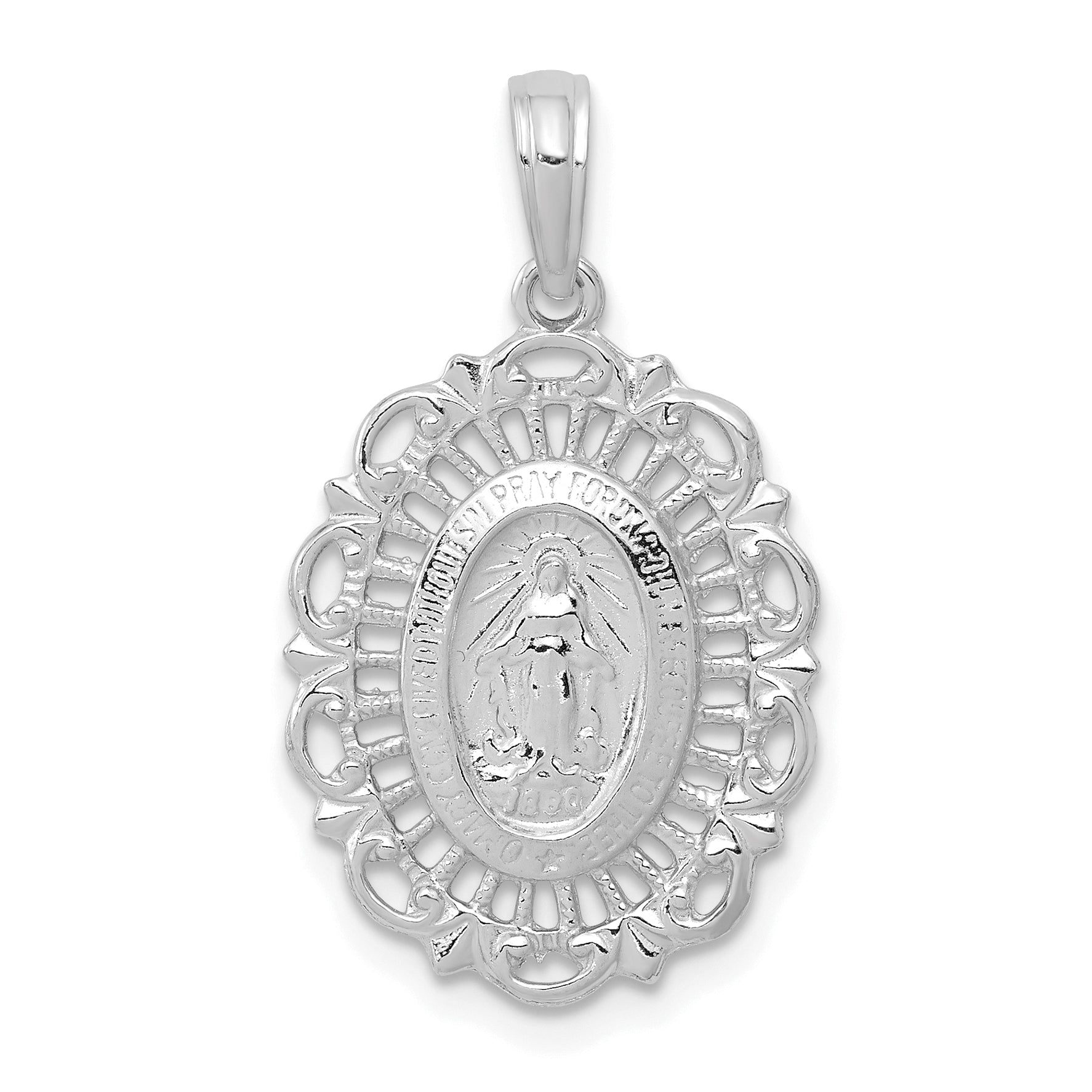 14k White Gold Oval Miraculous Medal Pendant Main image