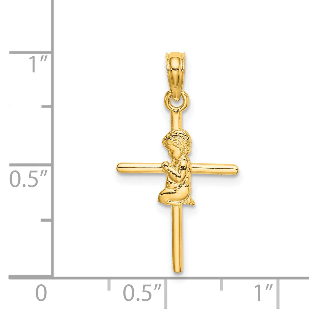14k Praying Boy Cross Charm