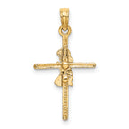 14k Praying Girl Cross Charm